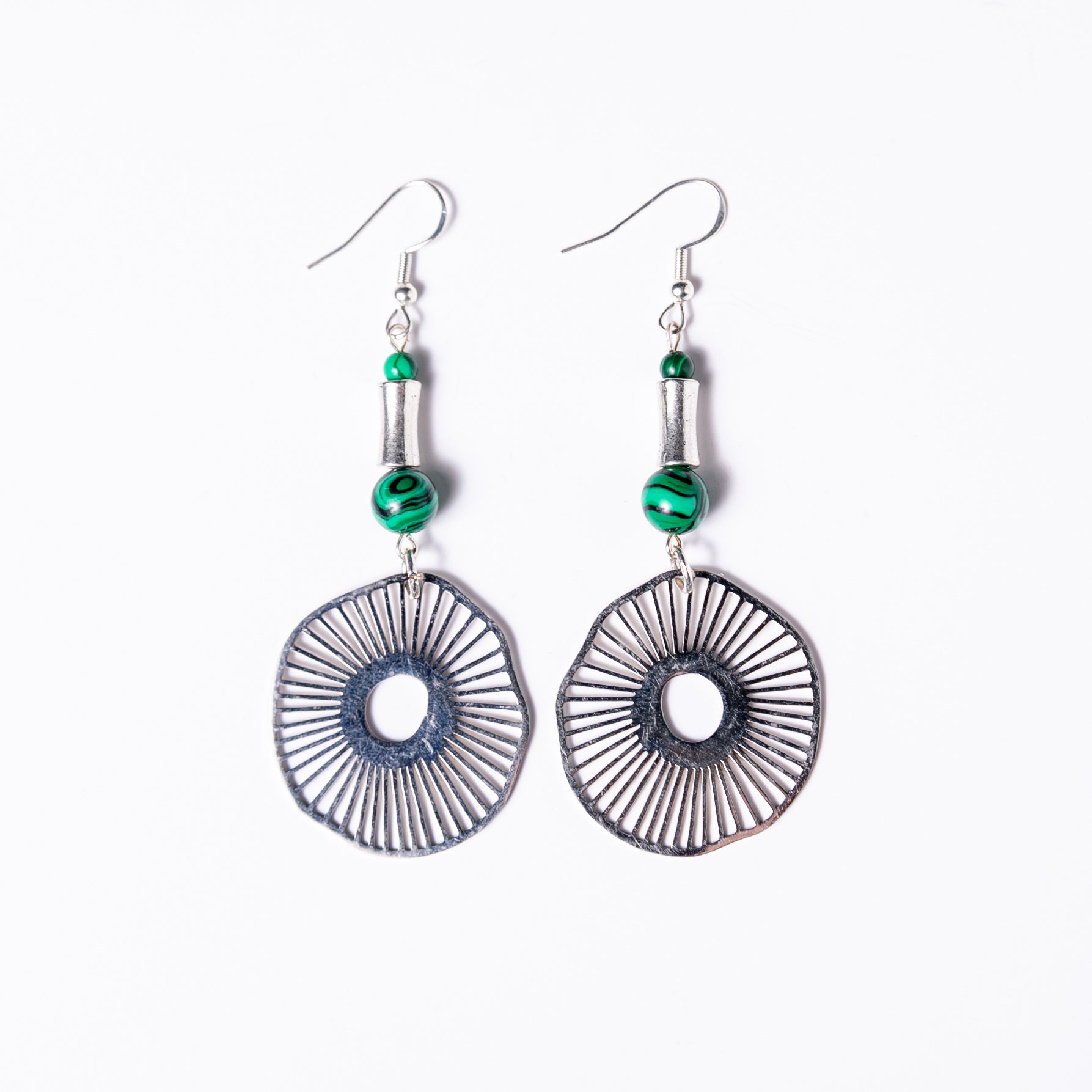Organic Natural Pattern Earrings with Malachite