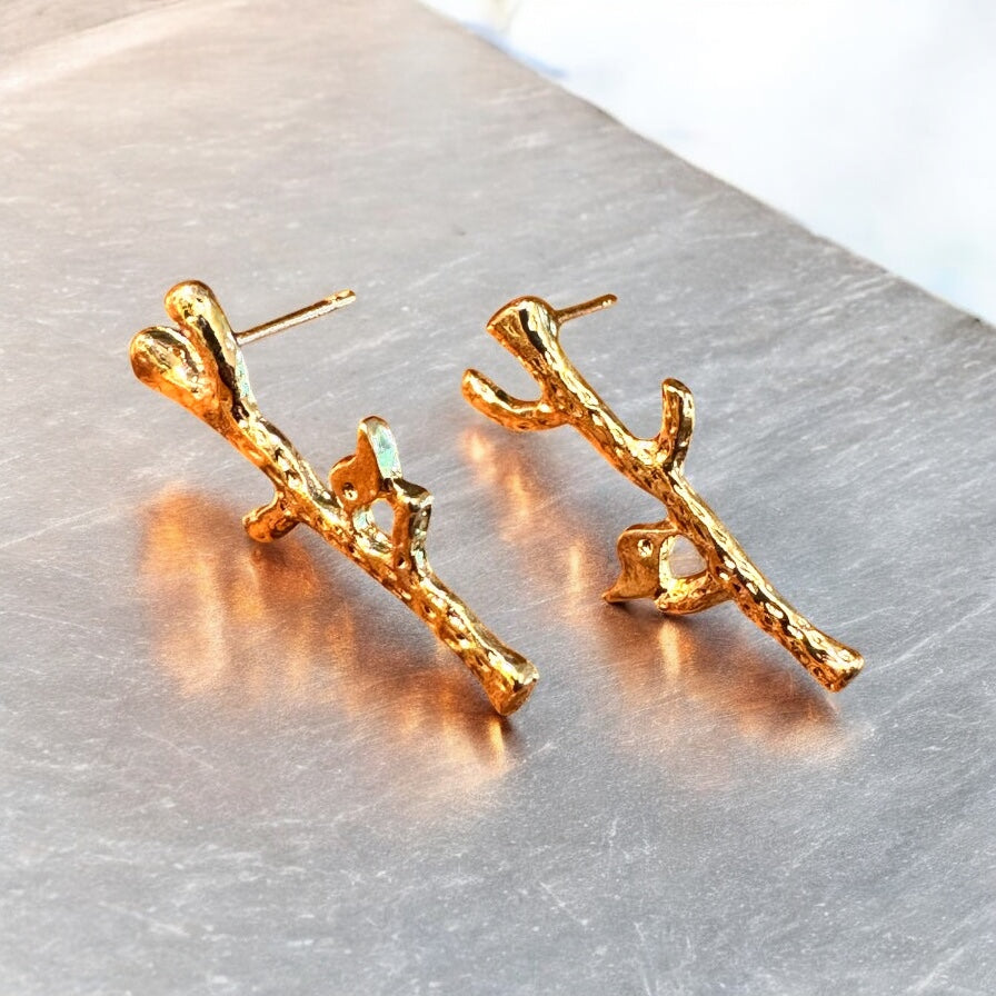 Tree Song Gold Post Earrings