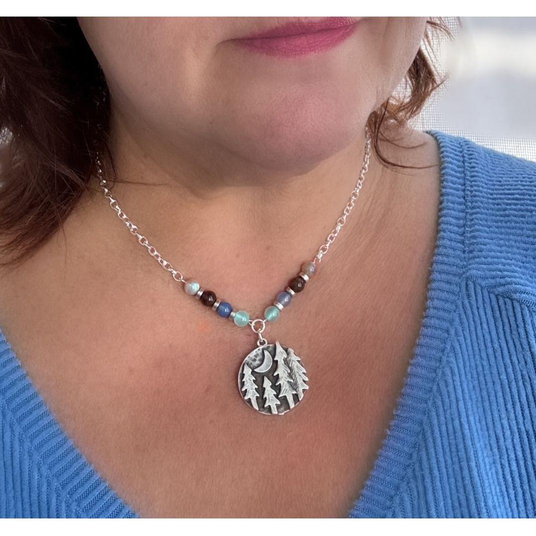 Moonlit Forest Necklace – Handcrafted Jewelry with Icy Blue Gemstones by Kinley Jewelry