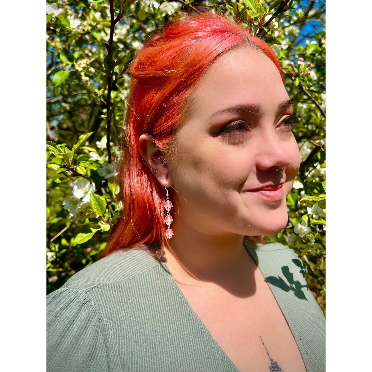 Pink Tulip Rain Chain Earrings