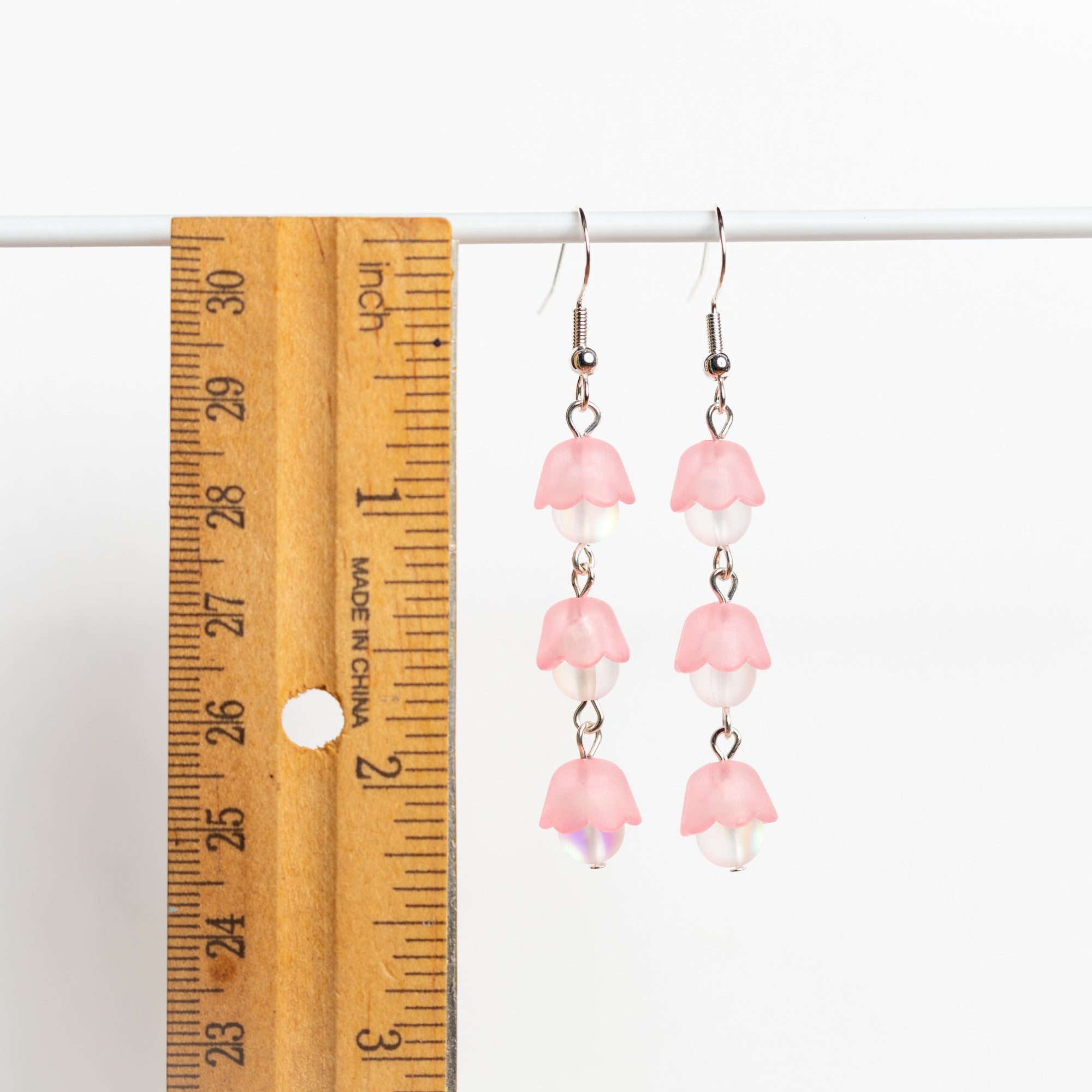 Pink Tulip Rain Chain Earrings