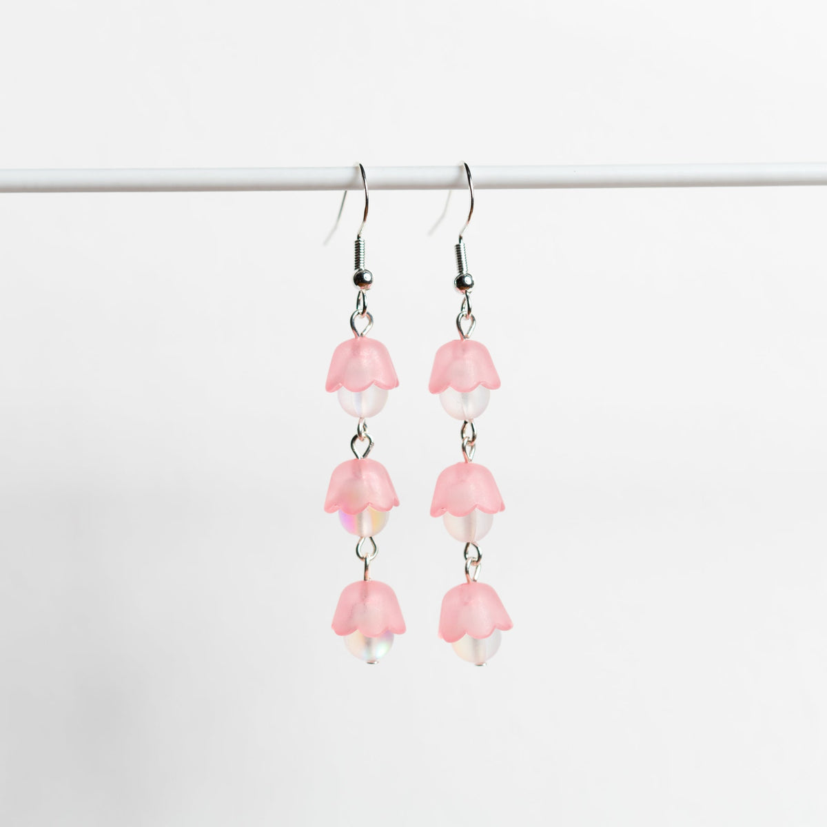 Pink Tulip Rain Chain Earrings