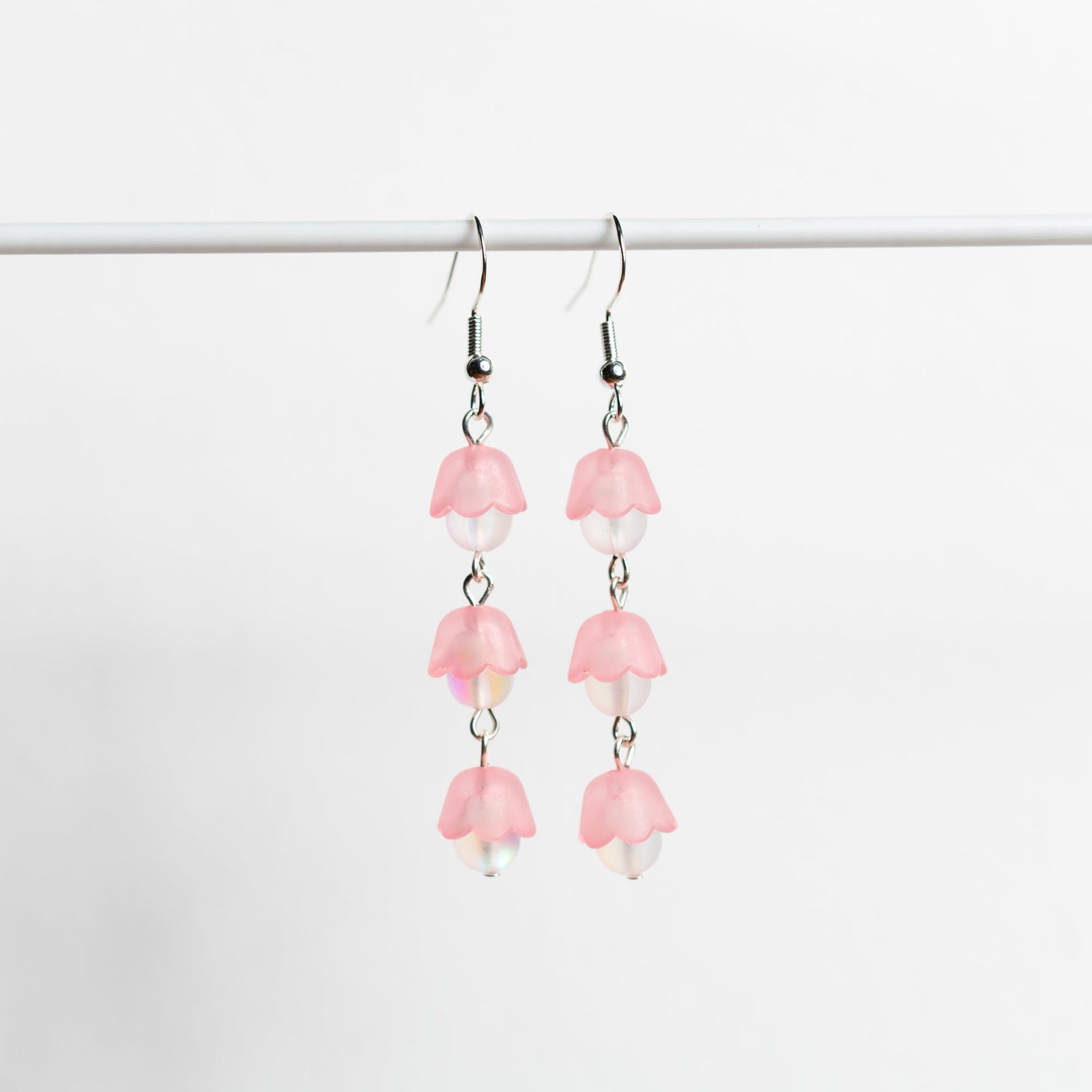 Pink Tulip Rain Chain Earrings