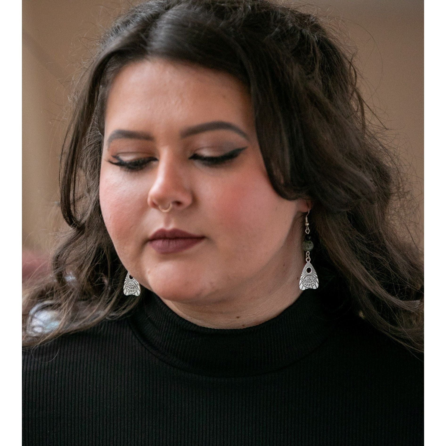Looking Glass Planchette Earrings with Prehnite Stones