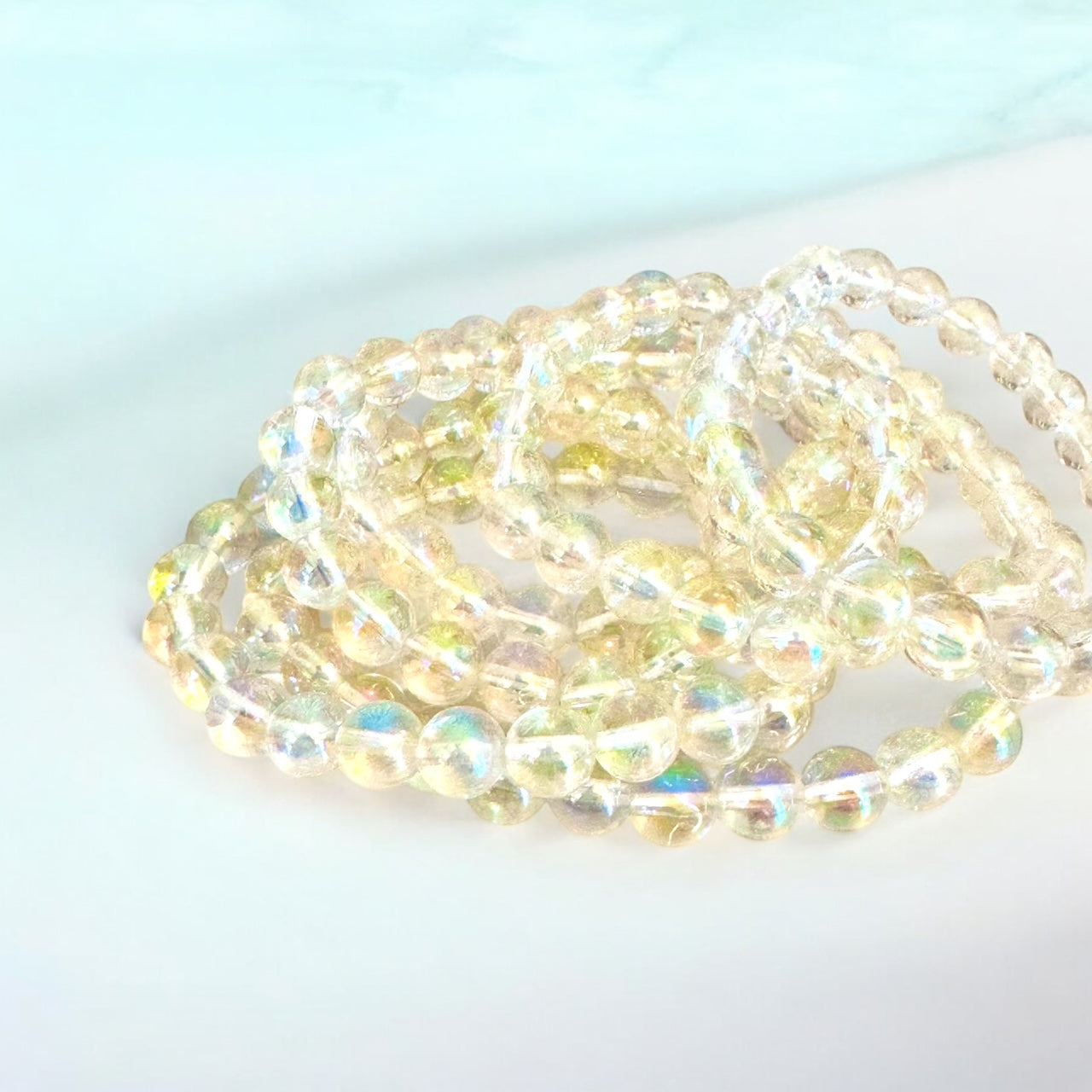 Aura Clear Quartz Stretch Bracelet - 8mm Gemstone