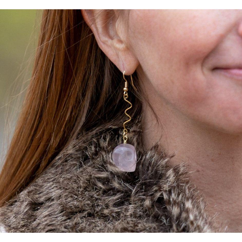 Rose Quartz Skull Earrings