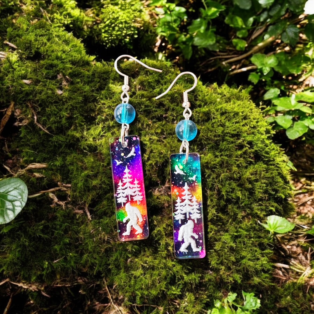 Sasquatch Aurora Borealis Earrings – Bigfoot-Inspired Jewelry with Northern Lights Theme by Kinley Jewelry