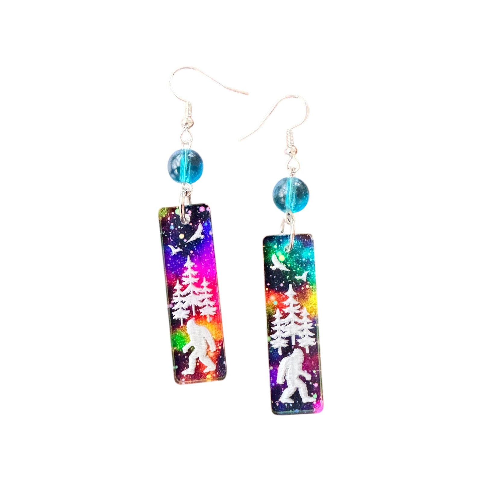 Sasquatch Aurora Borealis Earrings – Bigfoot-Inspired Jewelry with Northern Lights Theme by Kinley Jewelry