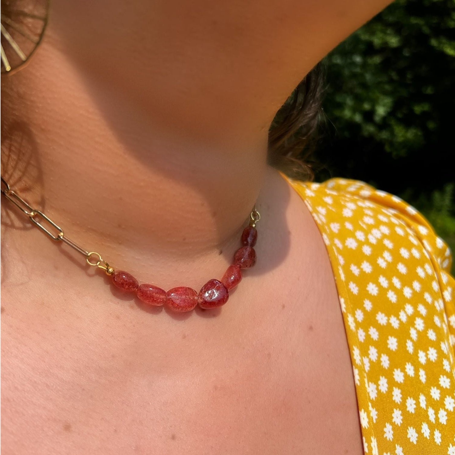 Strawberry Quartz Polished Stones Necklace