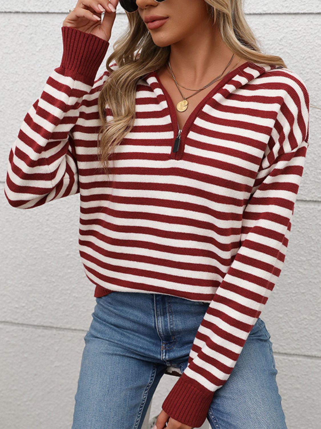 Perfect Striped Long Sleeve Hooded Sweater