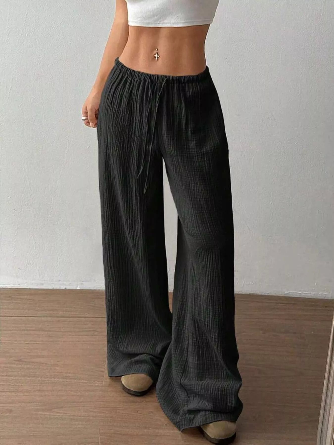 Drawstring Wide Leg Pants