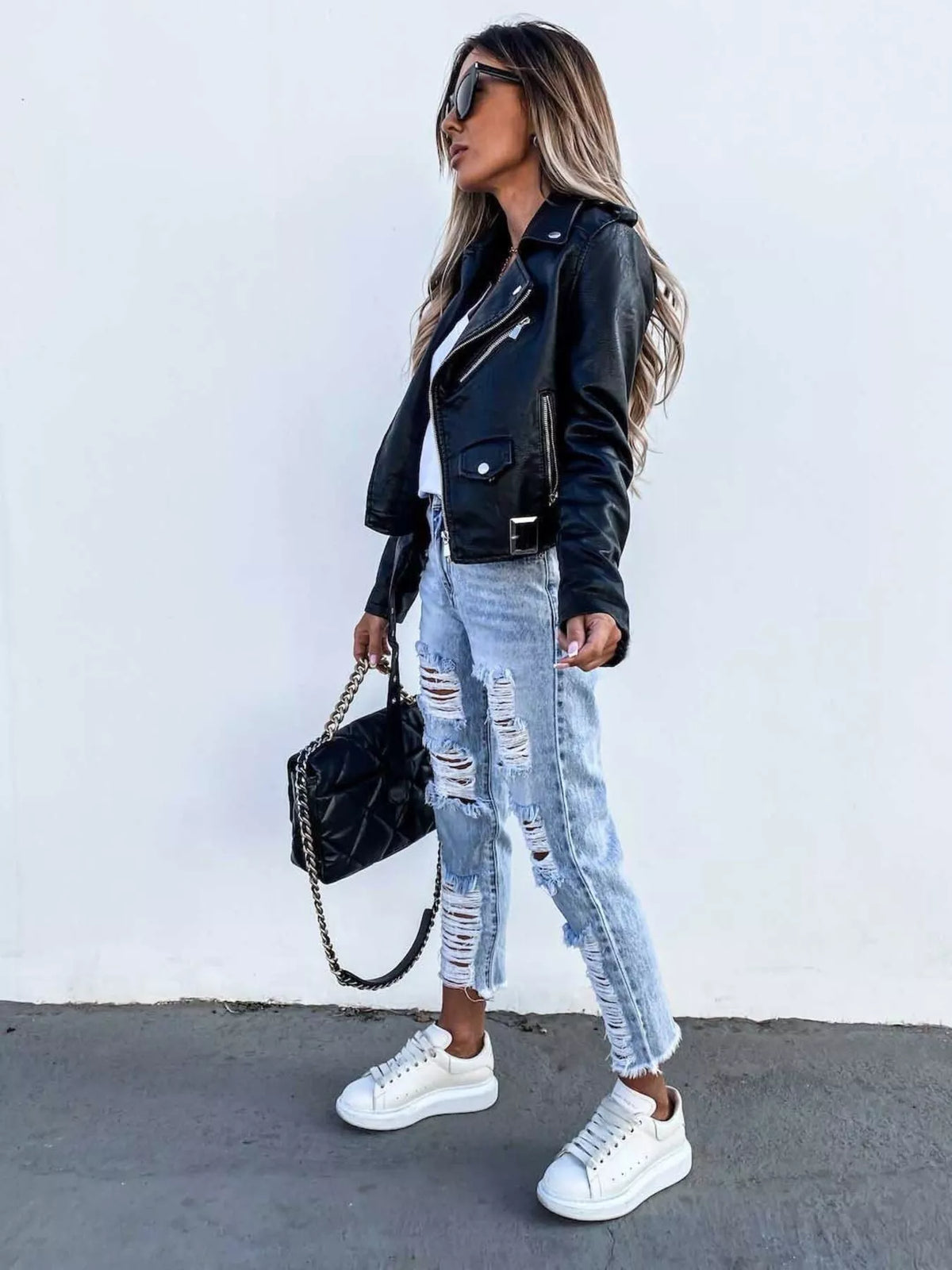 Full Size Zip Up Leather Motorcycle Biker Jacket Plus Size - Maroon or Black