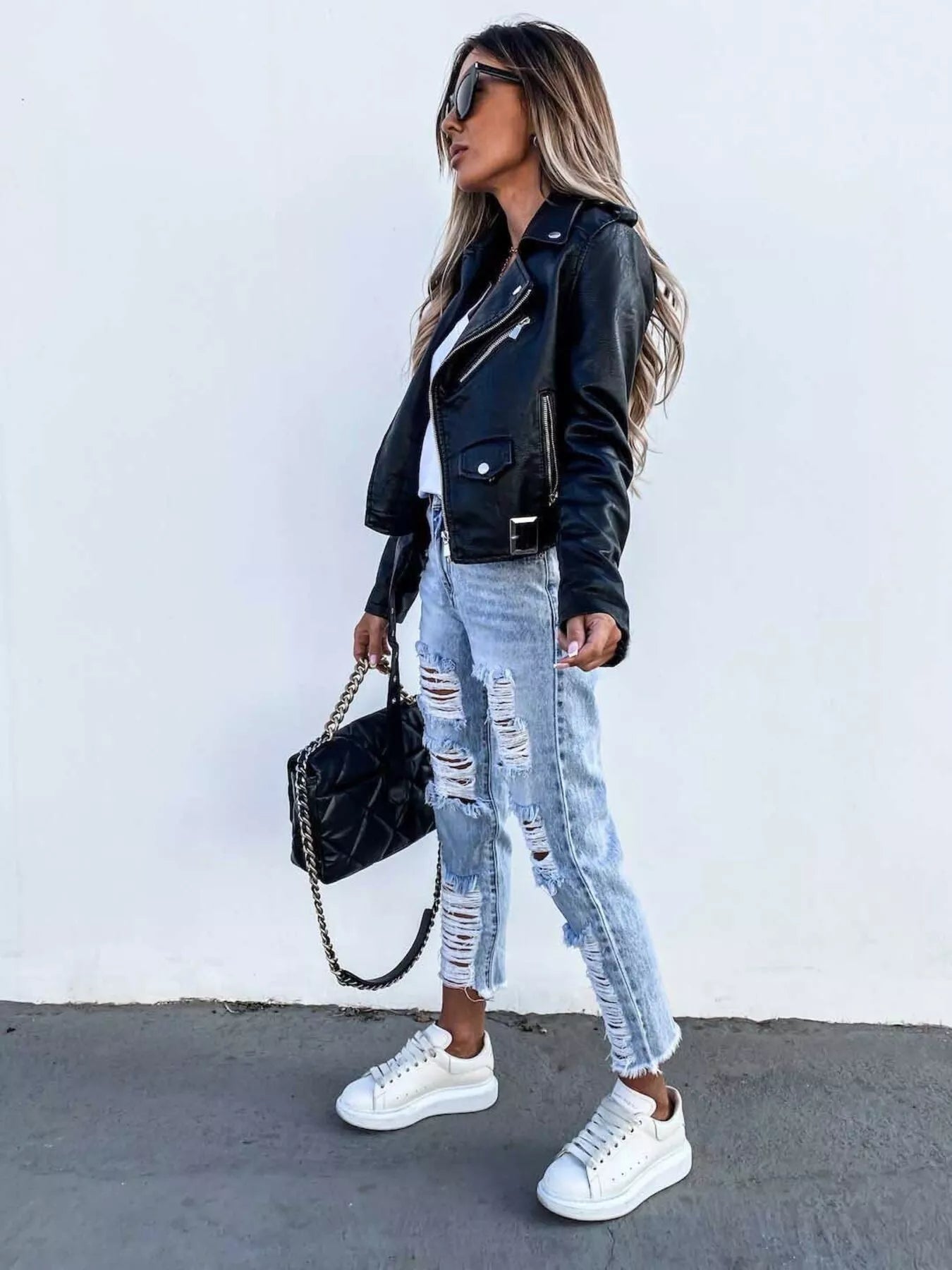 Full Size Zip Up Leather Motorcycle Biker Jacket Plus Size - Maroon or Black