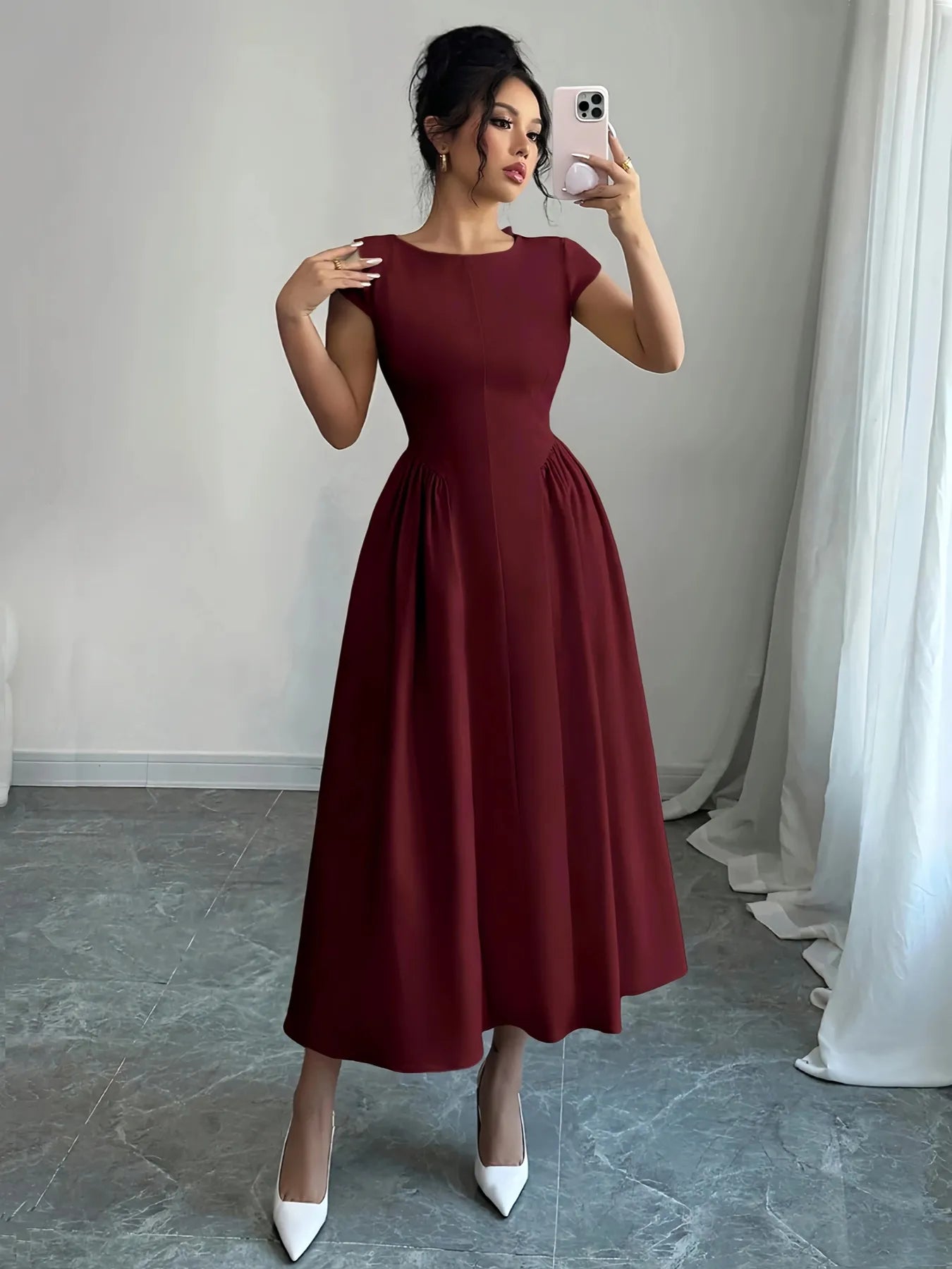 Cutout Tie Back Cap Sleeve Dress