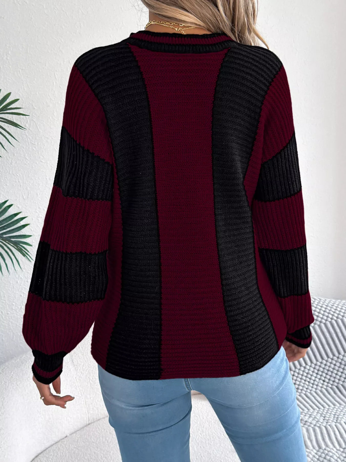Color Block Round Neck Sweater
