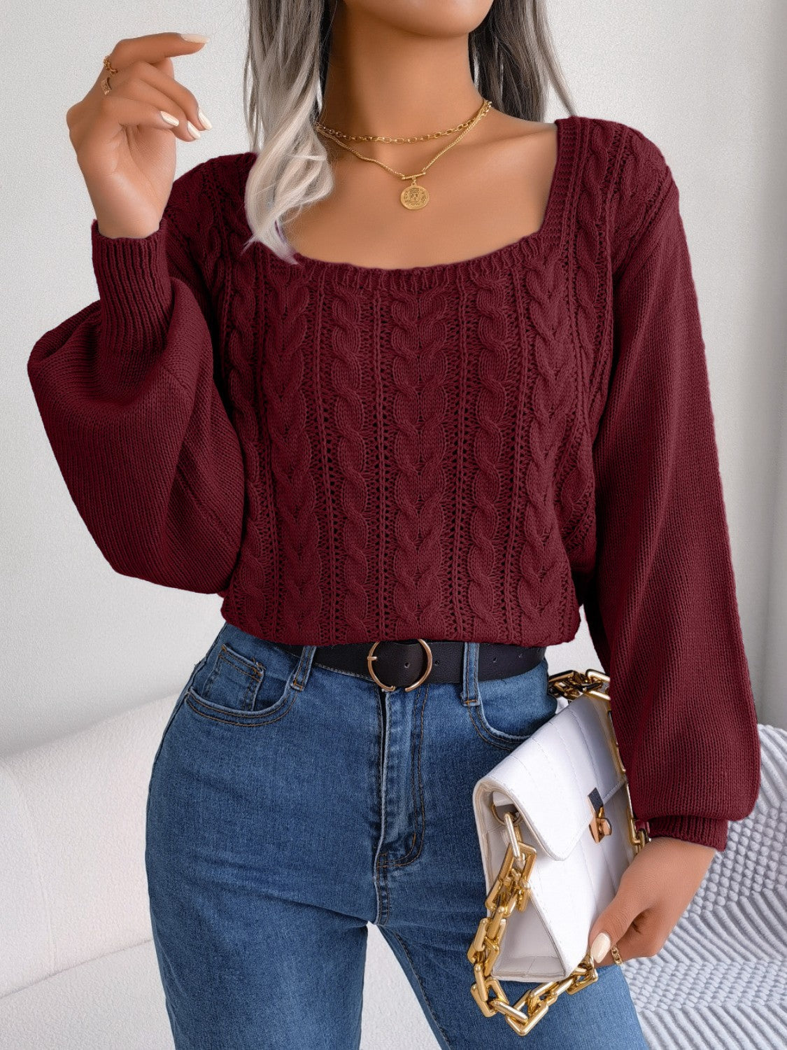 Cozy Cable-Knit Sweater – Guess What Colors?! MAROON + WHITE