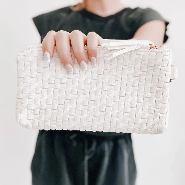 Emma Woven Clutch Wristlet-- Cream