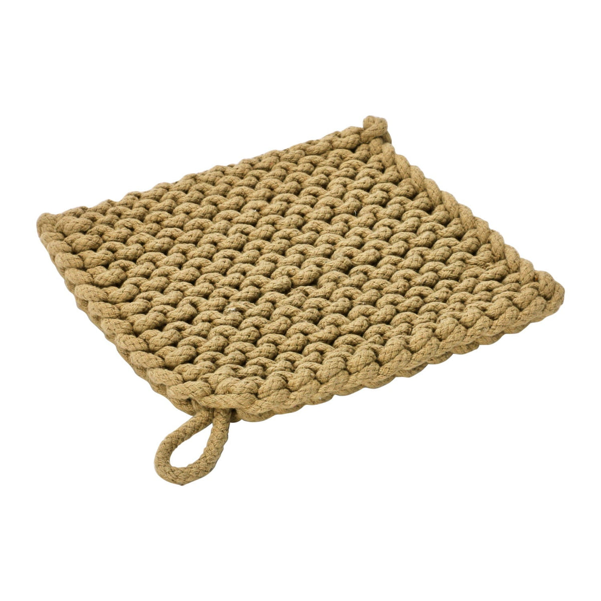 Cotton Crocheted Pot Holder w/ Leather Loop 8"