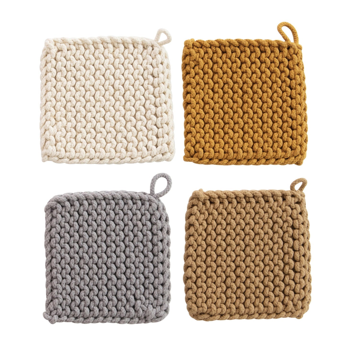 Cotton Crocheted Pot Holder w/ Leather Loop 8"