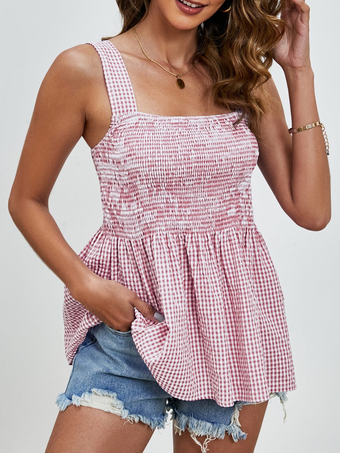 Smocked Plaid Square Neck Tank – Southern Charm, All Day Long
