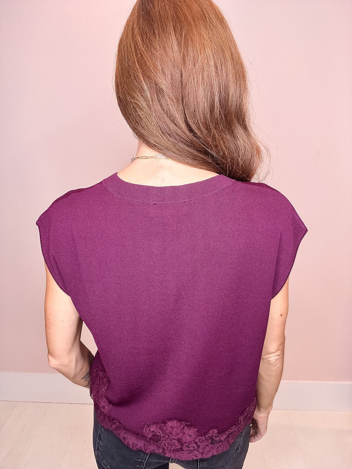 Autumn Leaves Lace Trim Top-- Burgundy