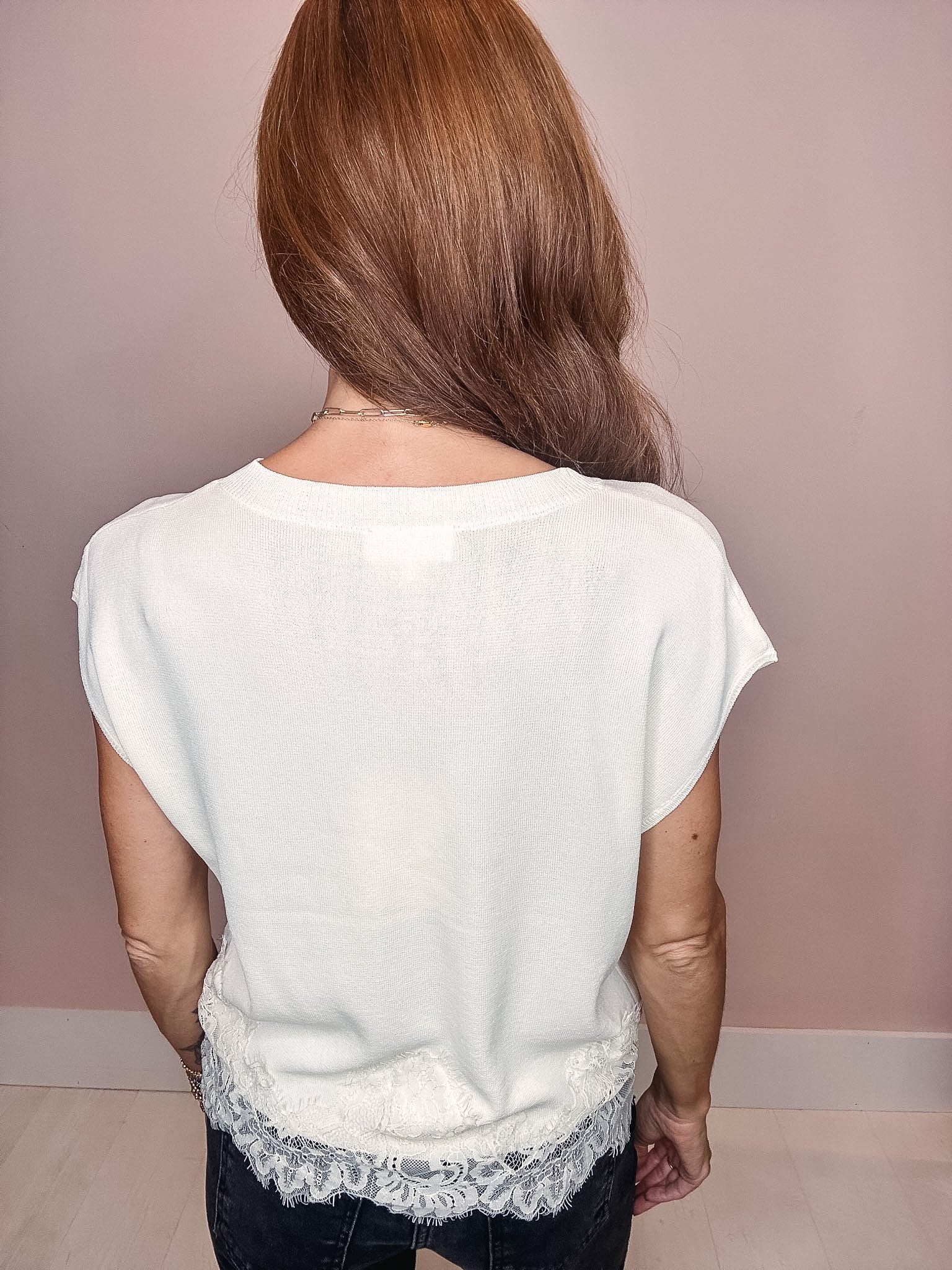 Autumn Leaves Lace Trim Top-- Cream