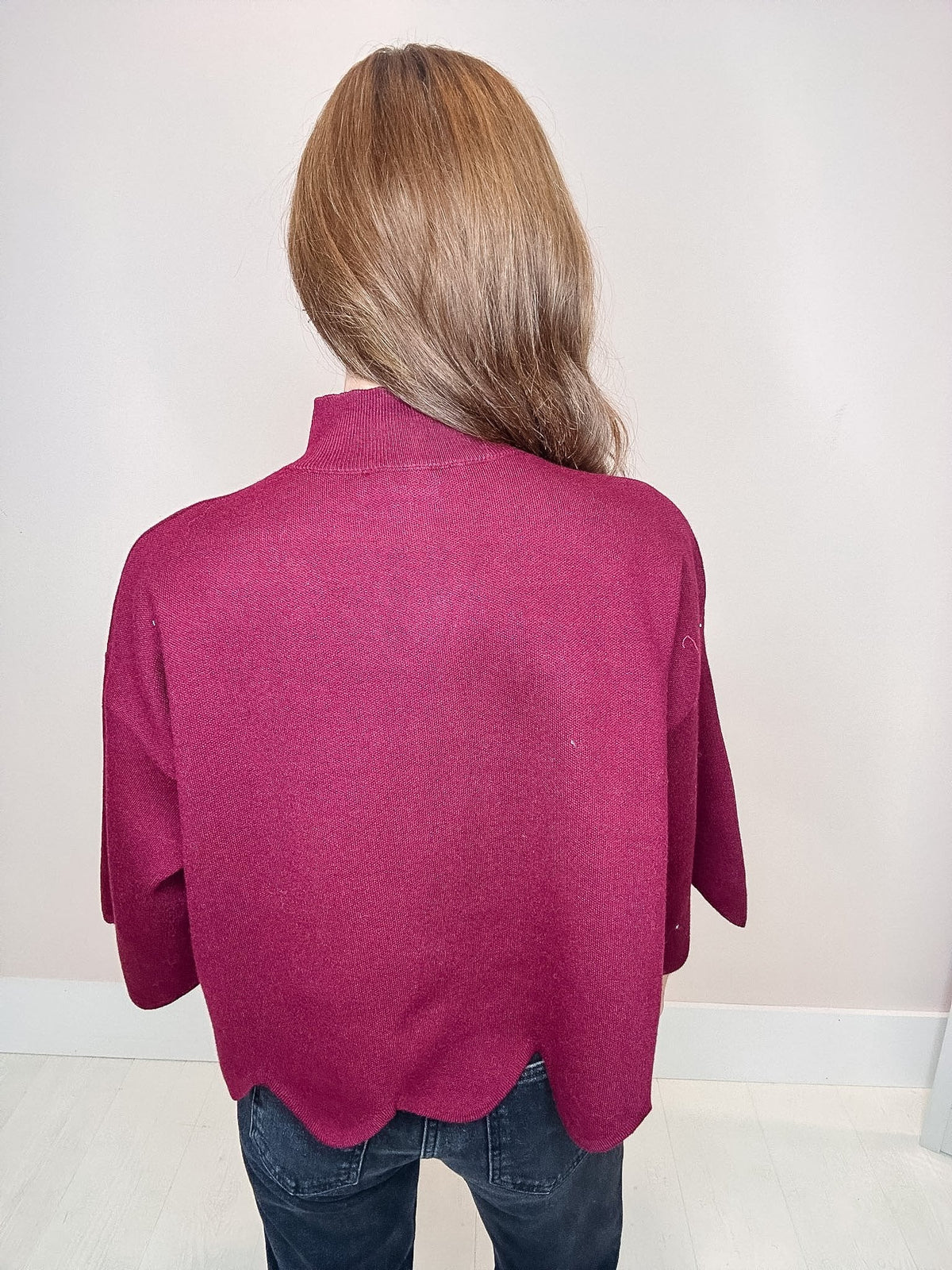 Cabernet Scalloped Hem Mock Neck Sweater
