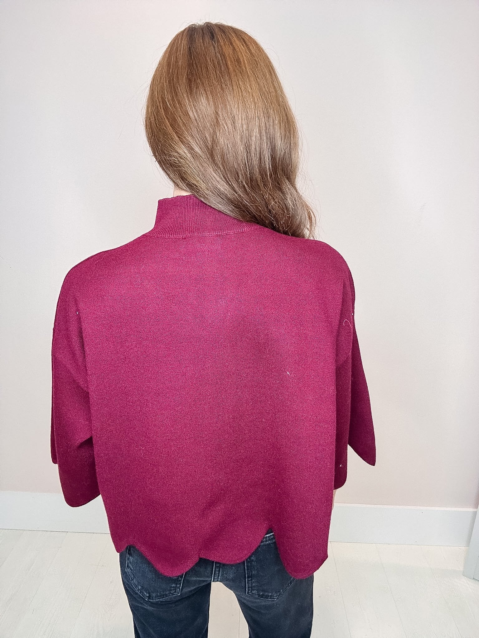 Cabernet Scalloped Hem Mock Neck Sweater