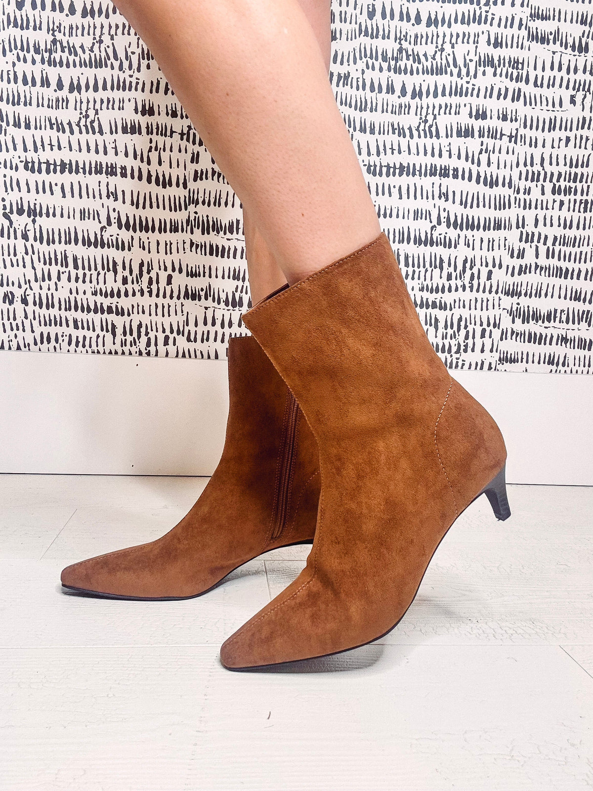 Eccentrics Boutique Shoes Esther Sueded Fabric Kitten Heel Mid Calf Boots
