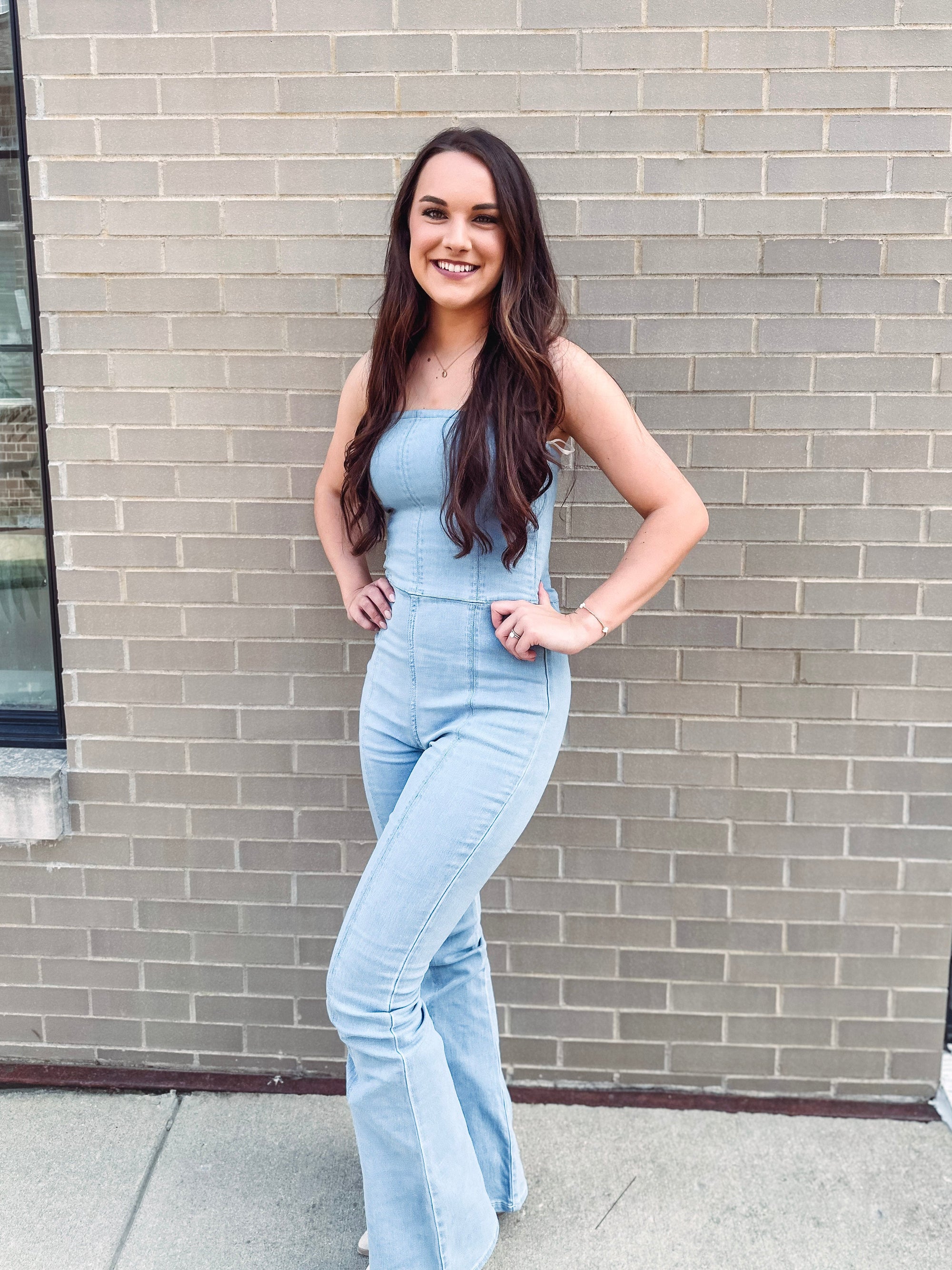 Eccentrics Boutique Jumpsuit Honky Tonk Strapless Denim Jumpsuit