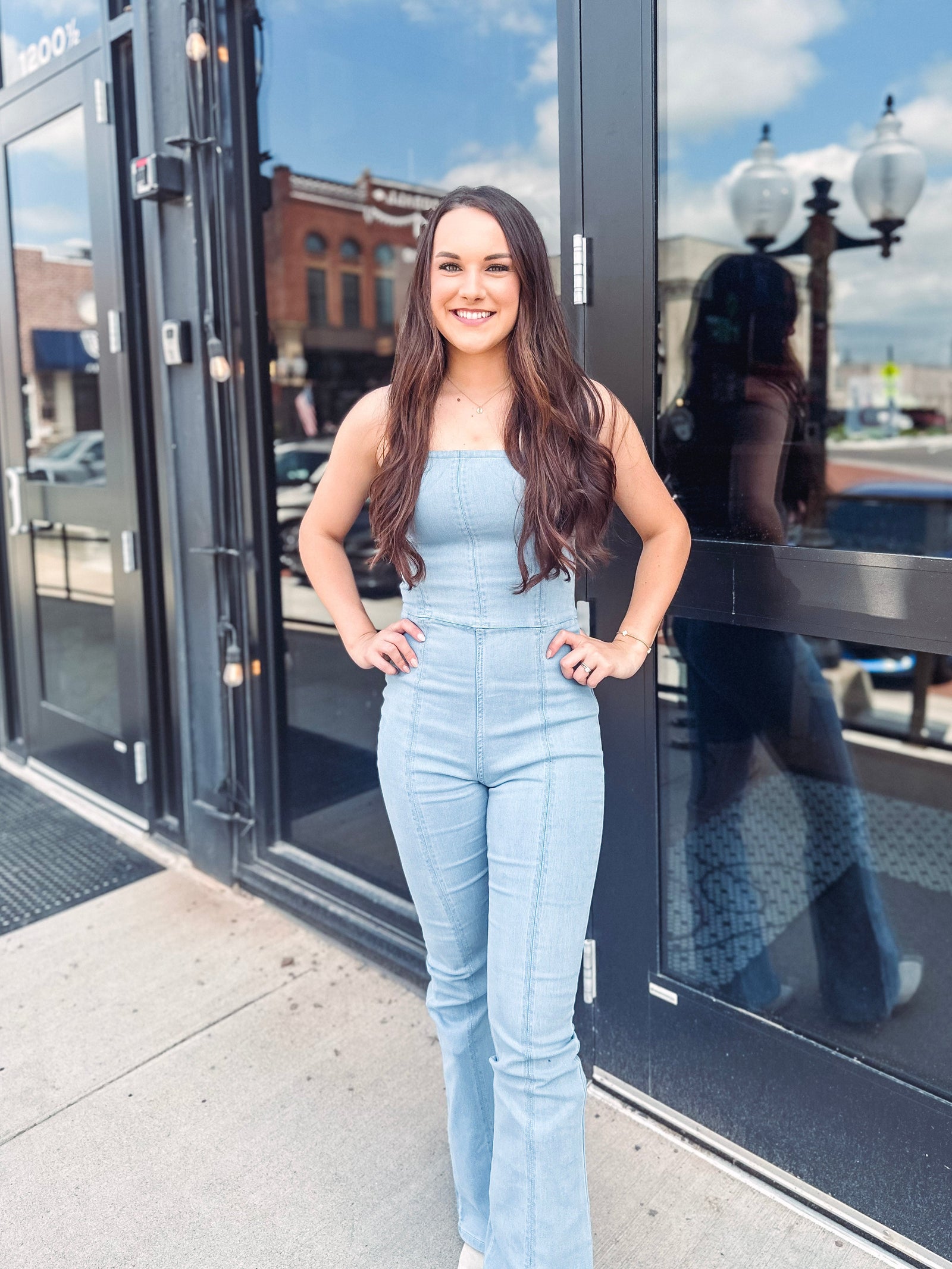 Eccentrics Boutique Jumpsuit Honky Tonk Strapless Denim Jumpsuit