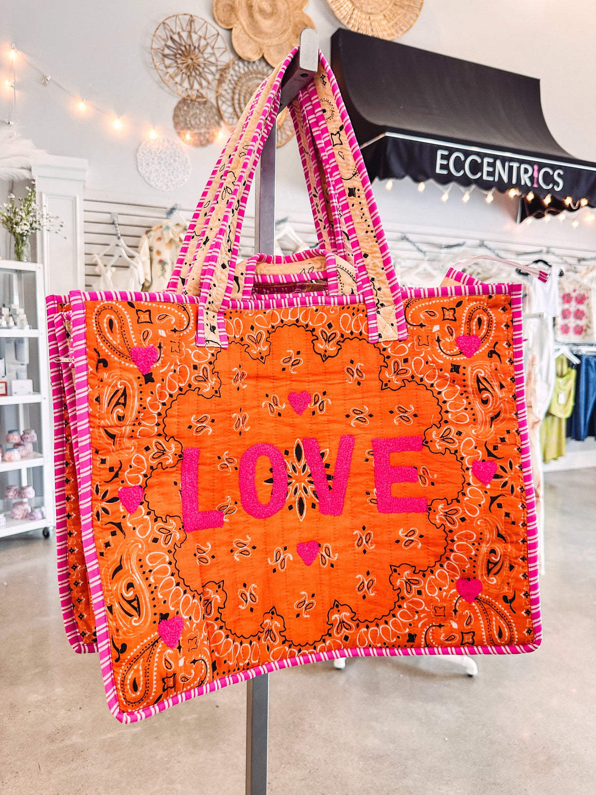Eccentrics Boutique Handbag "LOVE" Quilted Bandana Print Tote Bag