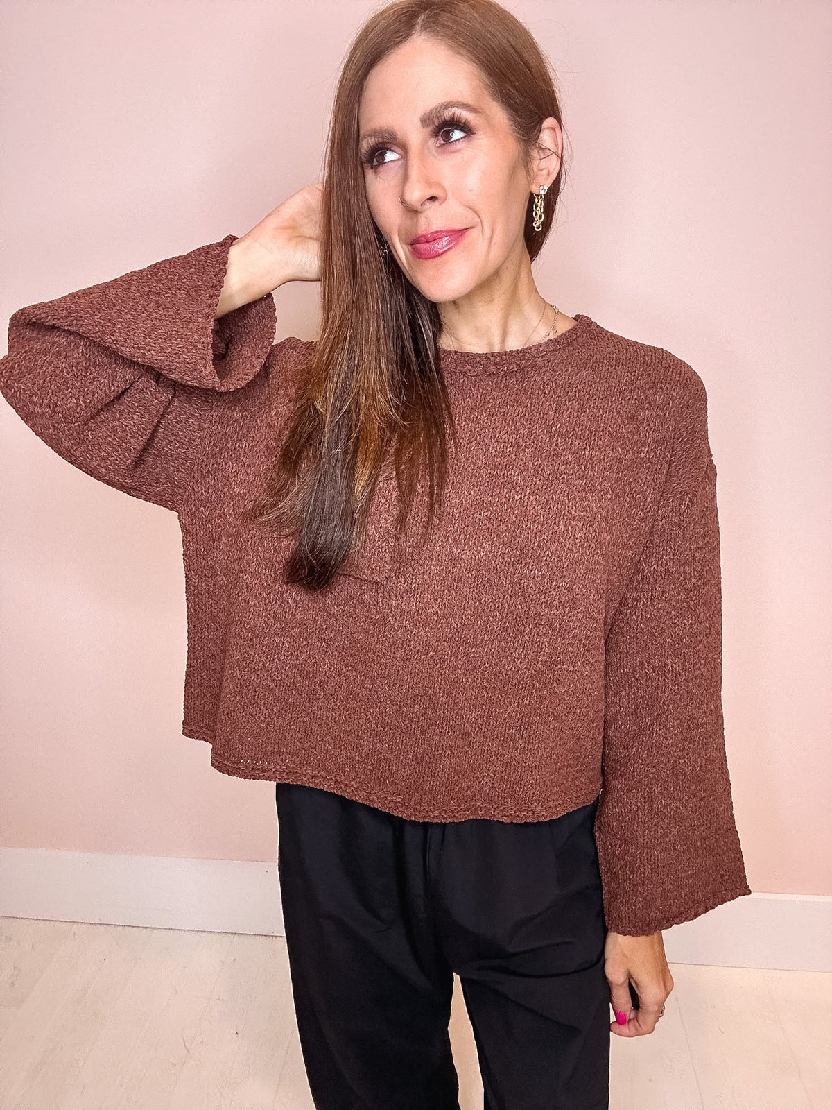 Eccentrics Boutique Sweater Mocha Glaze Chenille Chunky Sweater-- Chocolate