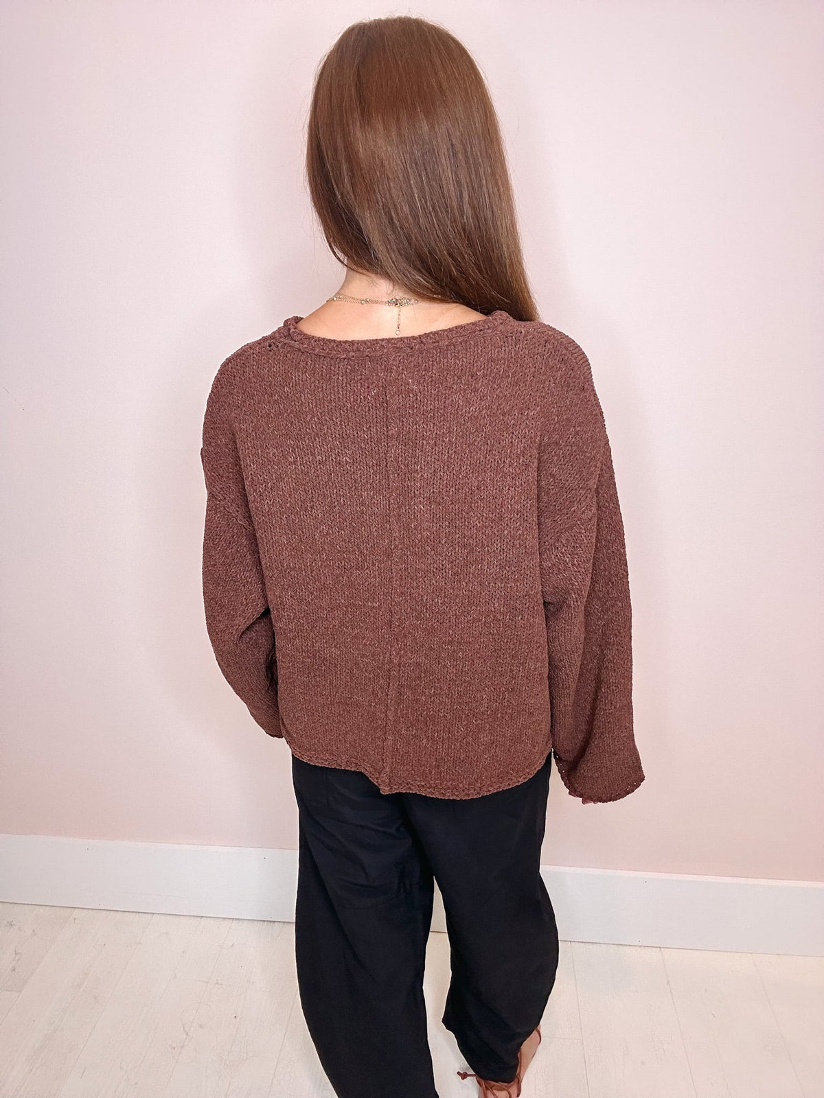 Eccentrics Boutique Sweater Mocha Glaze Chenille Chunky Sweater-- Chocolate