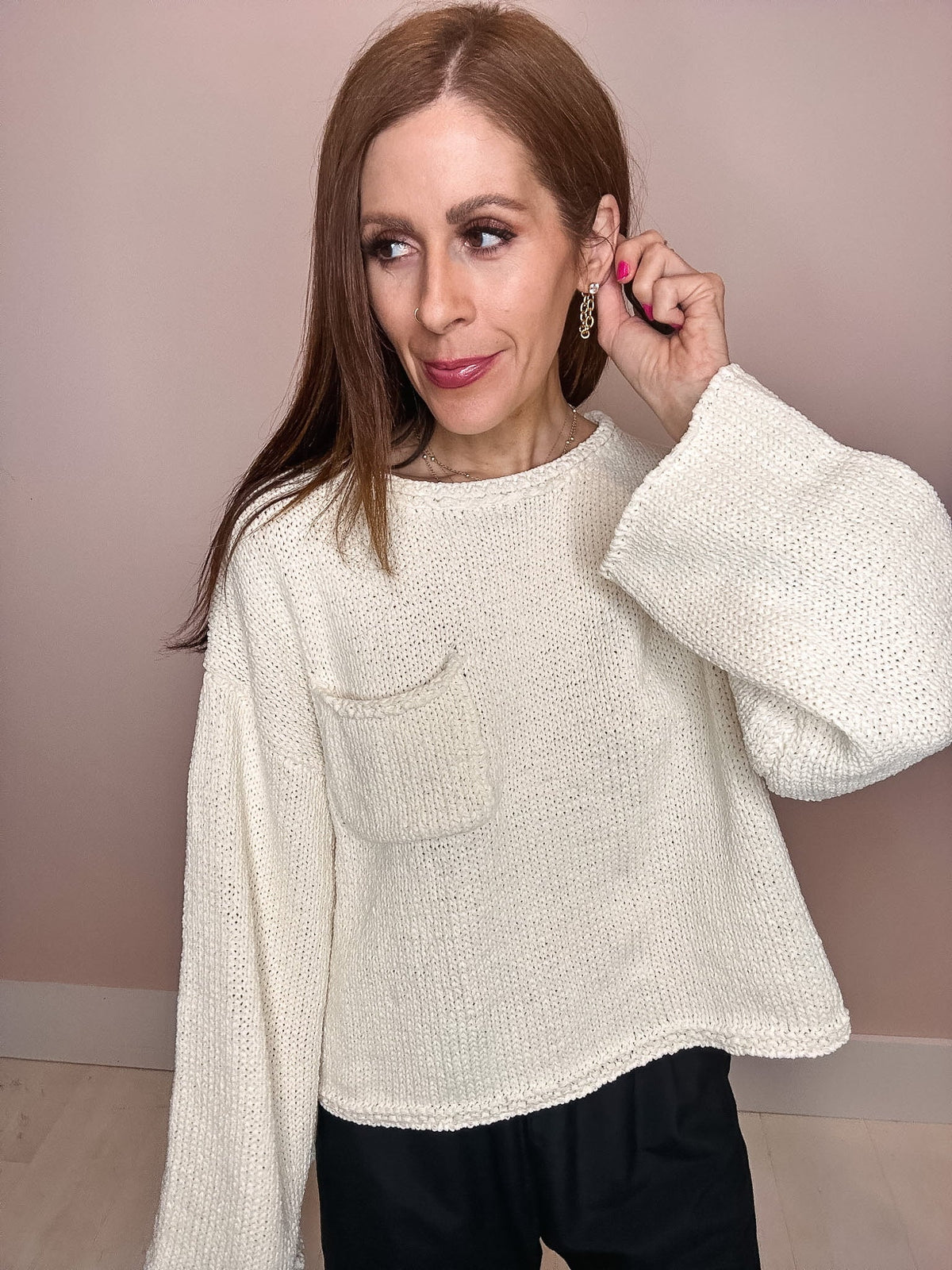 Eccentrics Boutique Sweater Mocha Glaze Chenille Chunky Sweater-- Cream