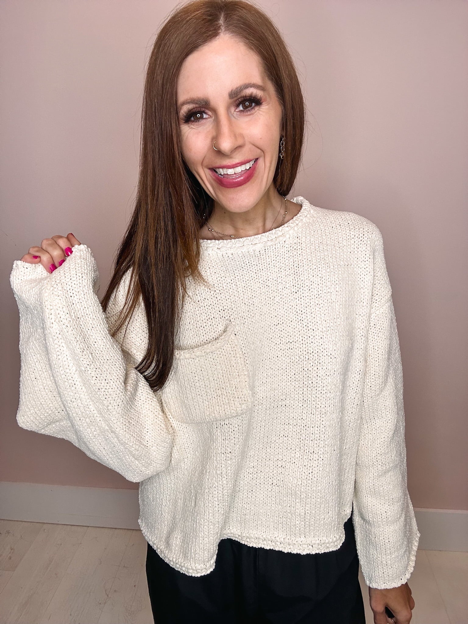 Eccentrics Boutique Sweater Mocha Glaze Chenille Chunky Sweater-- Cream