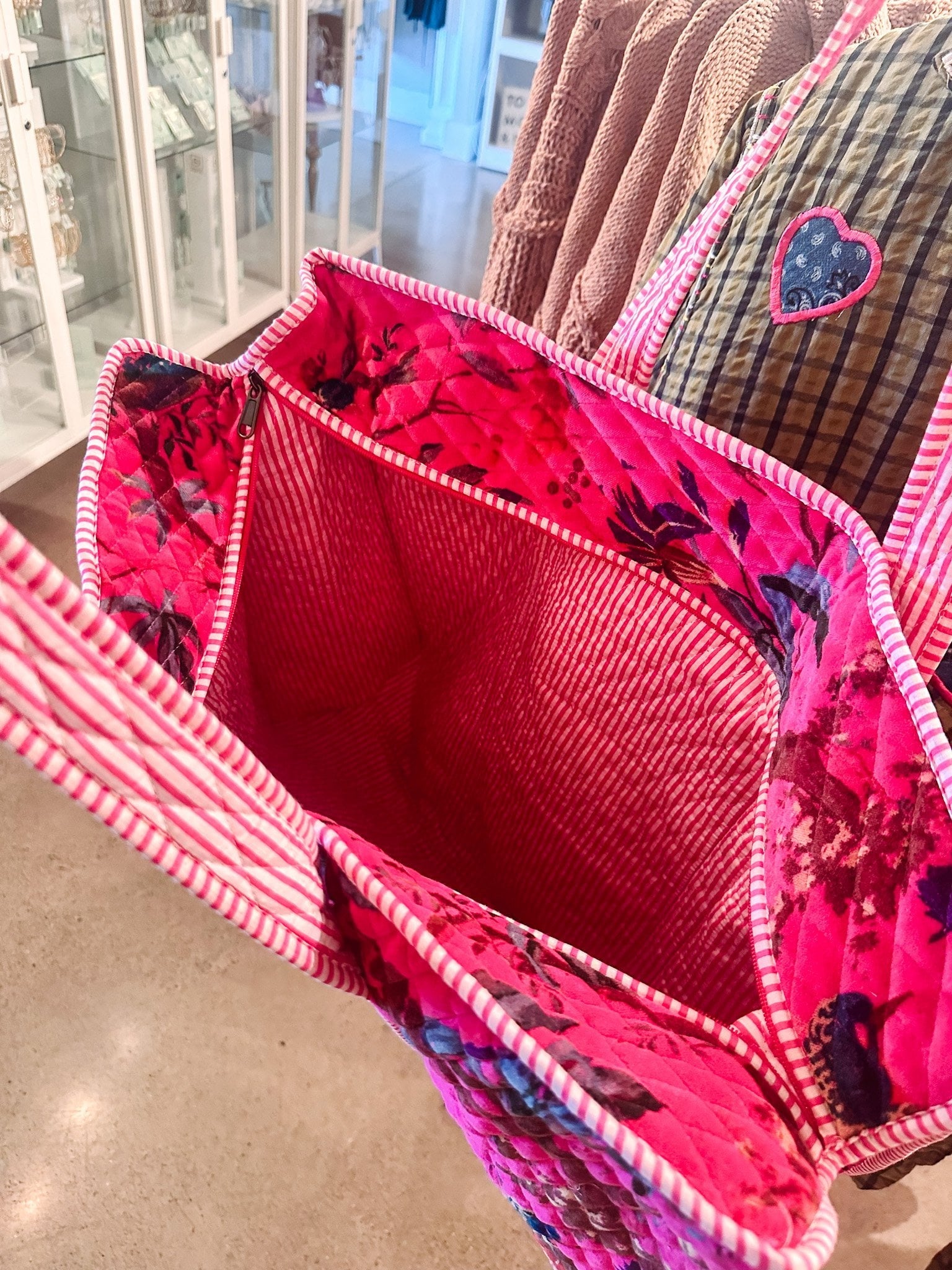 Oversized Boho Quilted Tote Bag-- Fuchsia Fever