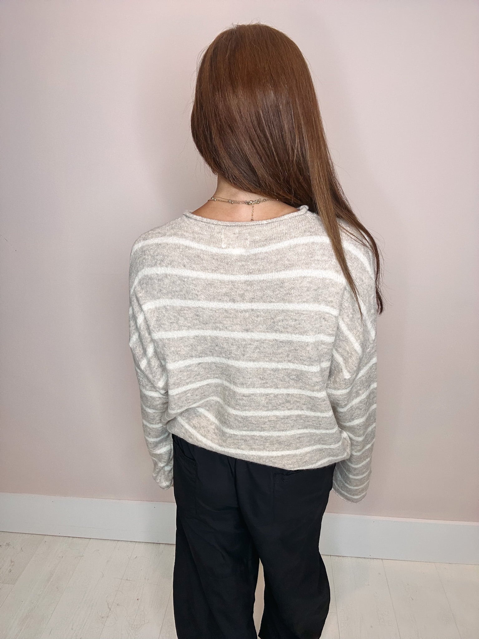 Eccentrics Boutique Sweater Piper Striped Cardigan-- Beige