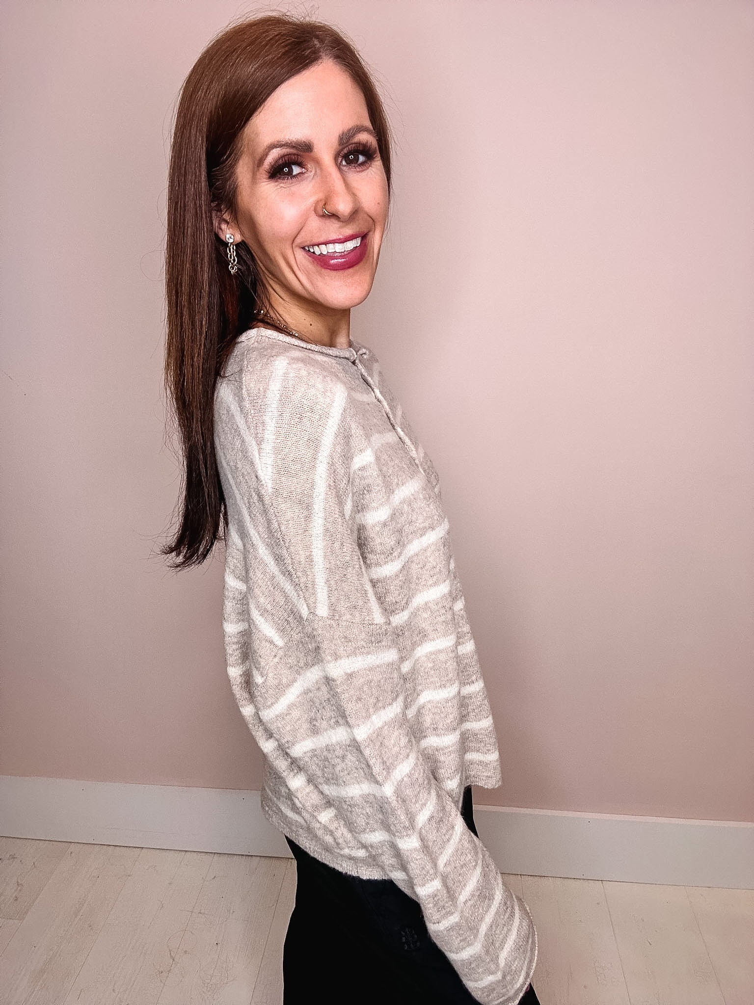 Eccentrics Boutique Sweater Piper Striped Cardigan-- Beige