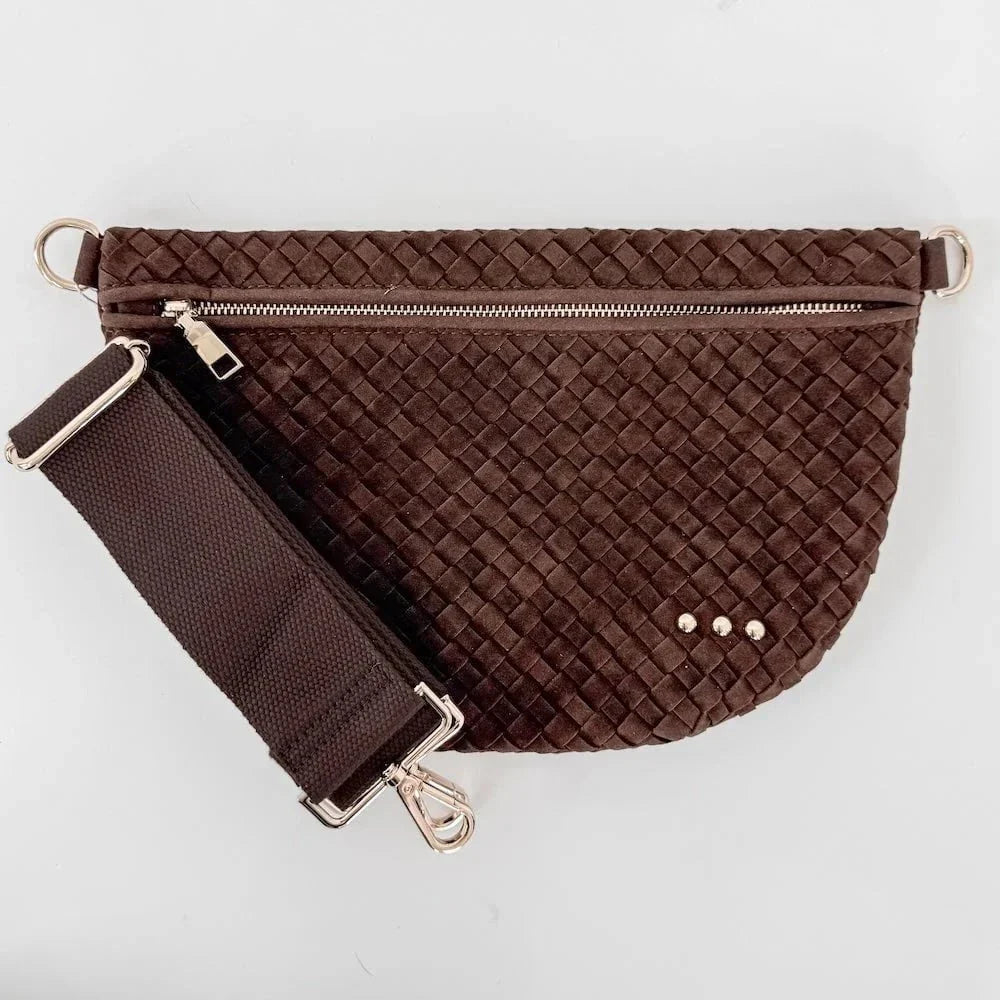 Eccentrics Boutique Handbag Suede Westlyn Woven Bum Bag- Chocolate