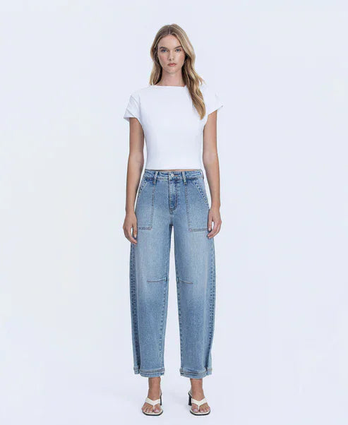 Eccentrics Boutique Denim Super High Rise Barrel Denim with Hem Snap