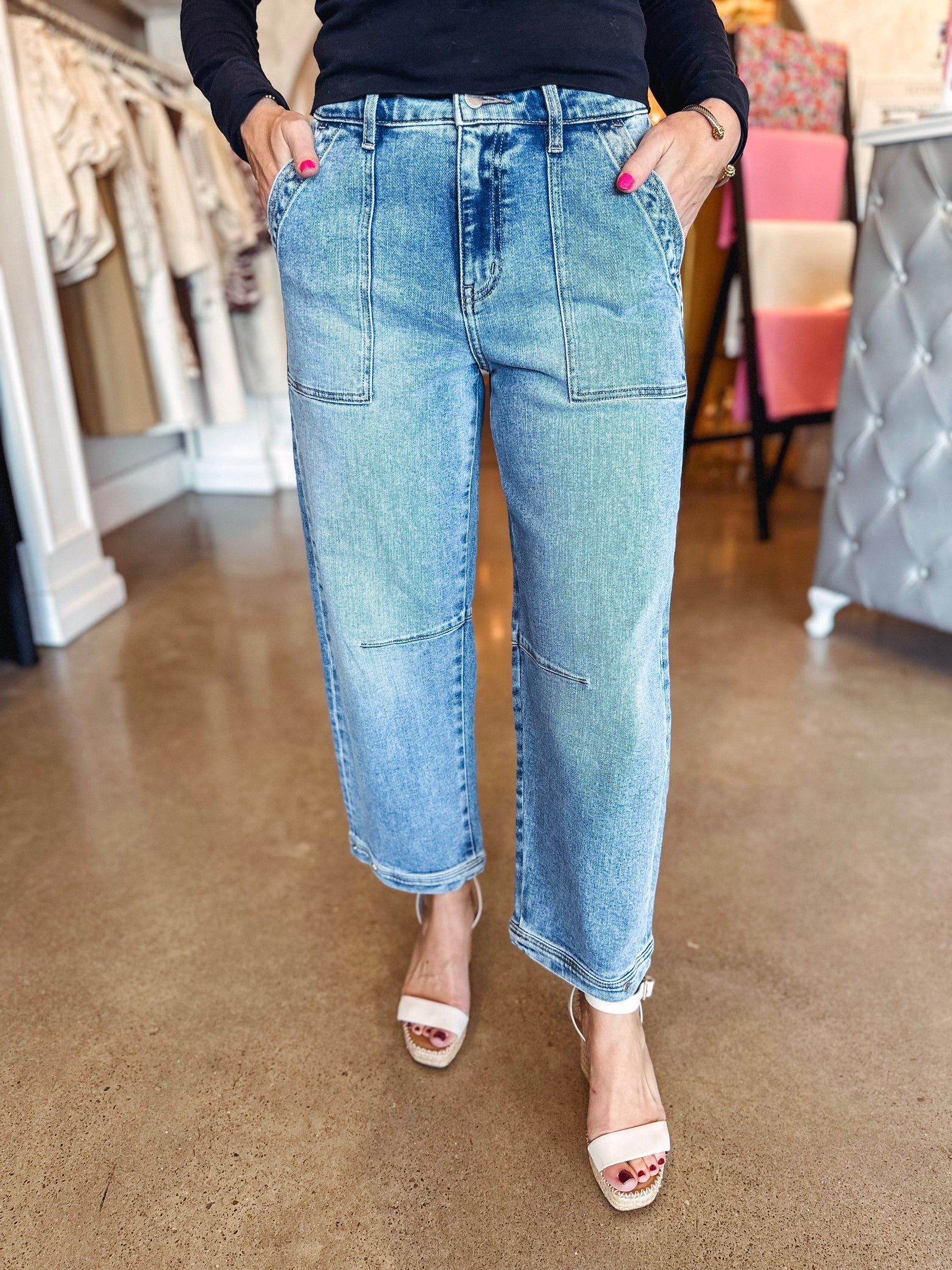 Eccentrics Boutique Denim Super High Rise Barrel Denim with Hem Snap