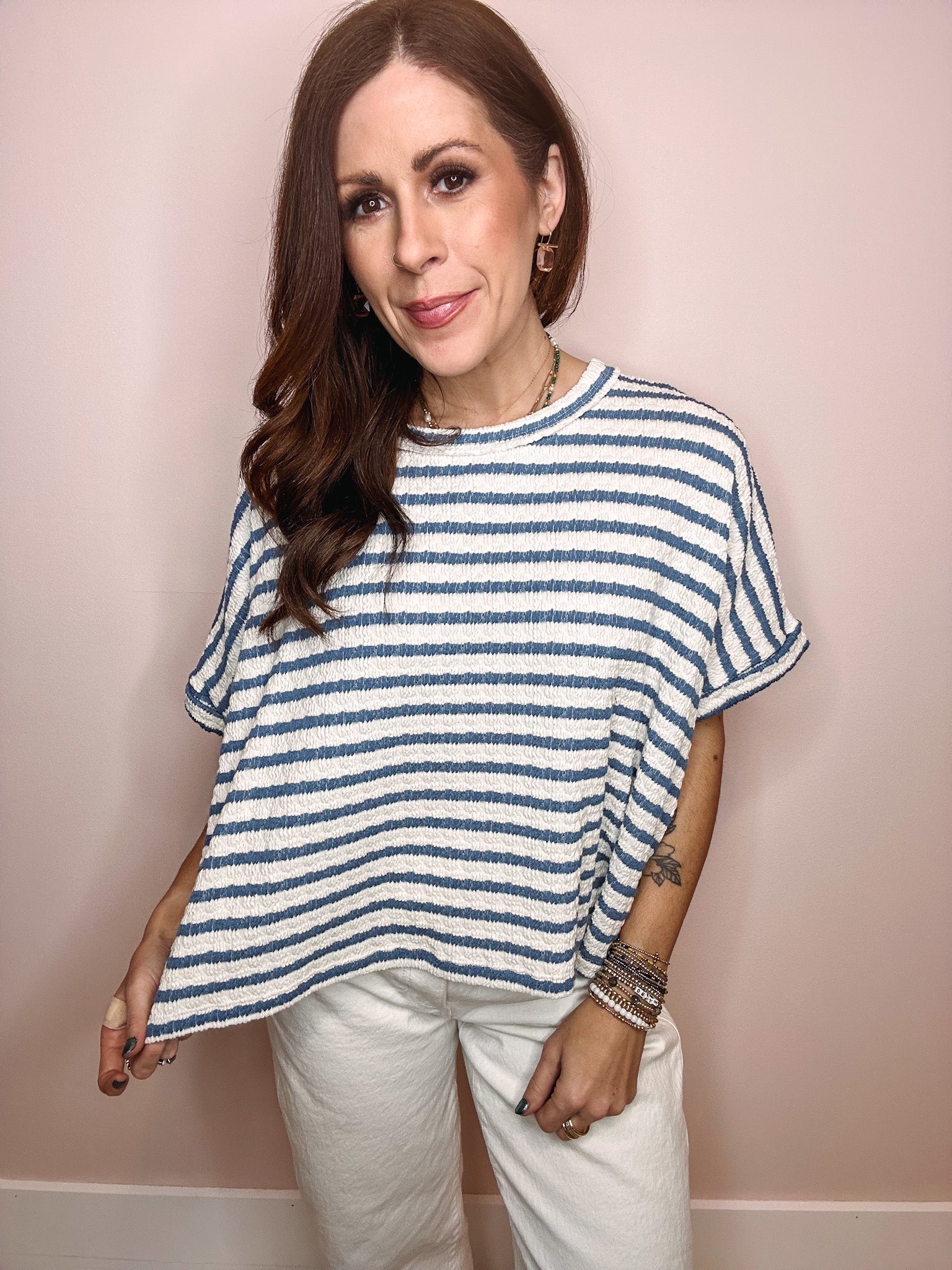 Eccentrics Boutique Top The Everyday Striped Tee- Navy