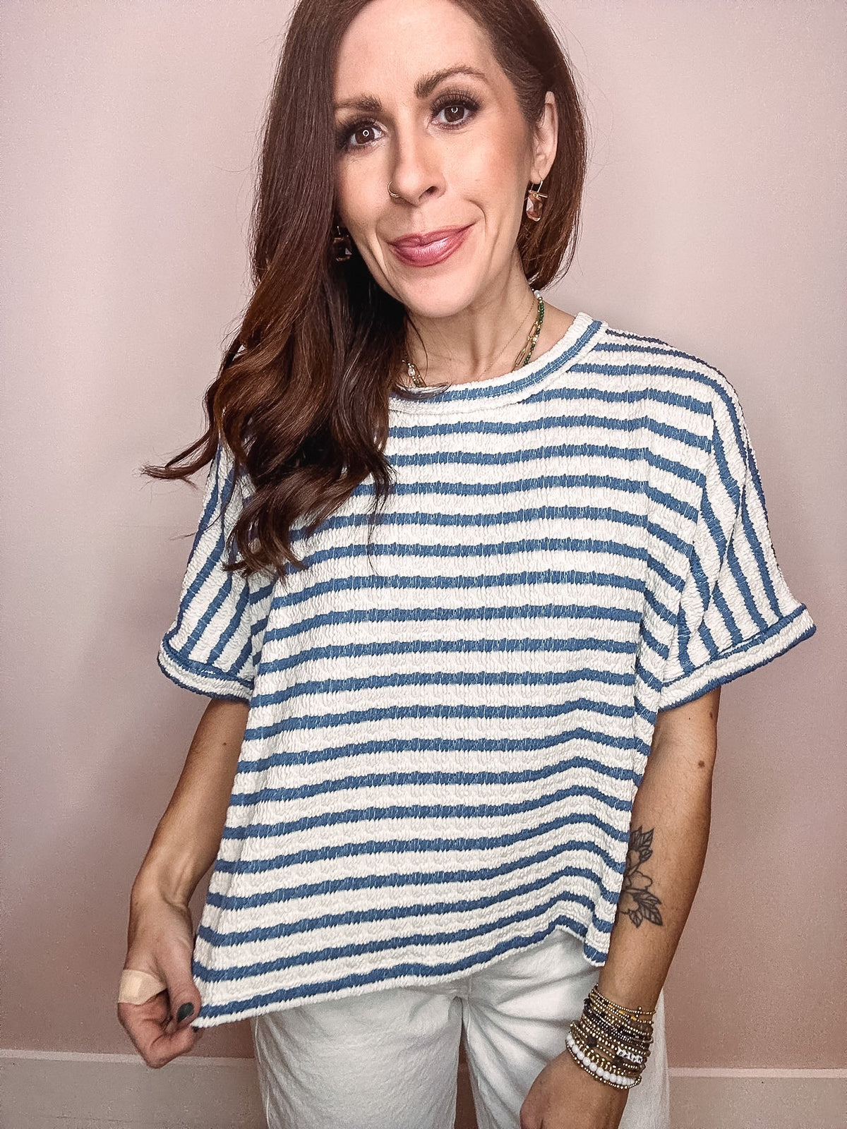 Eccentrics Boutique Top The Everyday Striped Tee- Navy