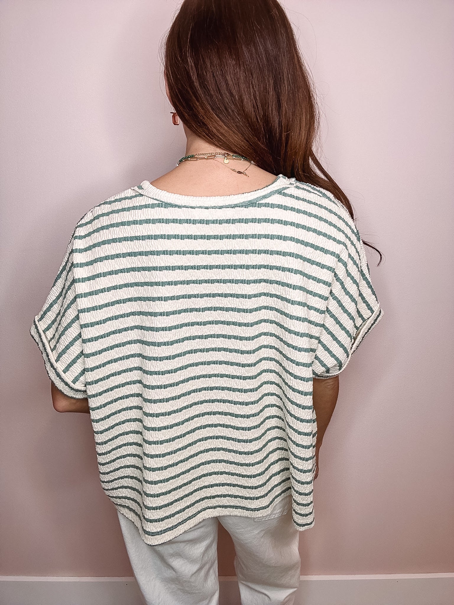 Eccentrics Boutique Top The Everyday Striped Tee- Sage