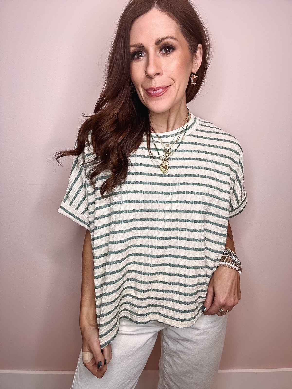 Eccentrics Boutique Top The Everyday Striped Tee- Sage