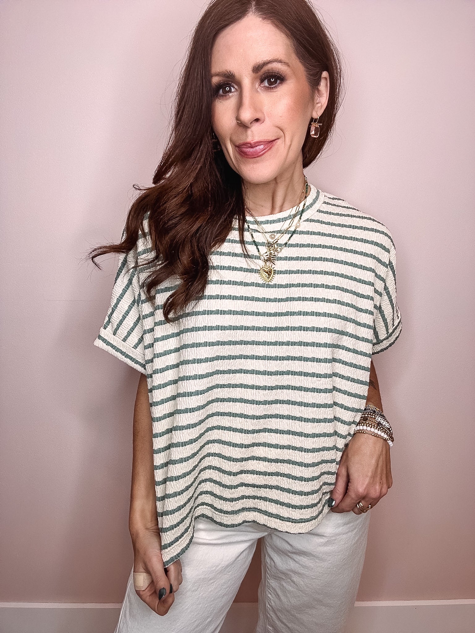 Eccentrics Boutique Top The Everyday Striped Tee- Sage
