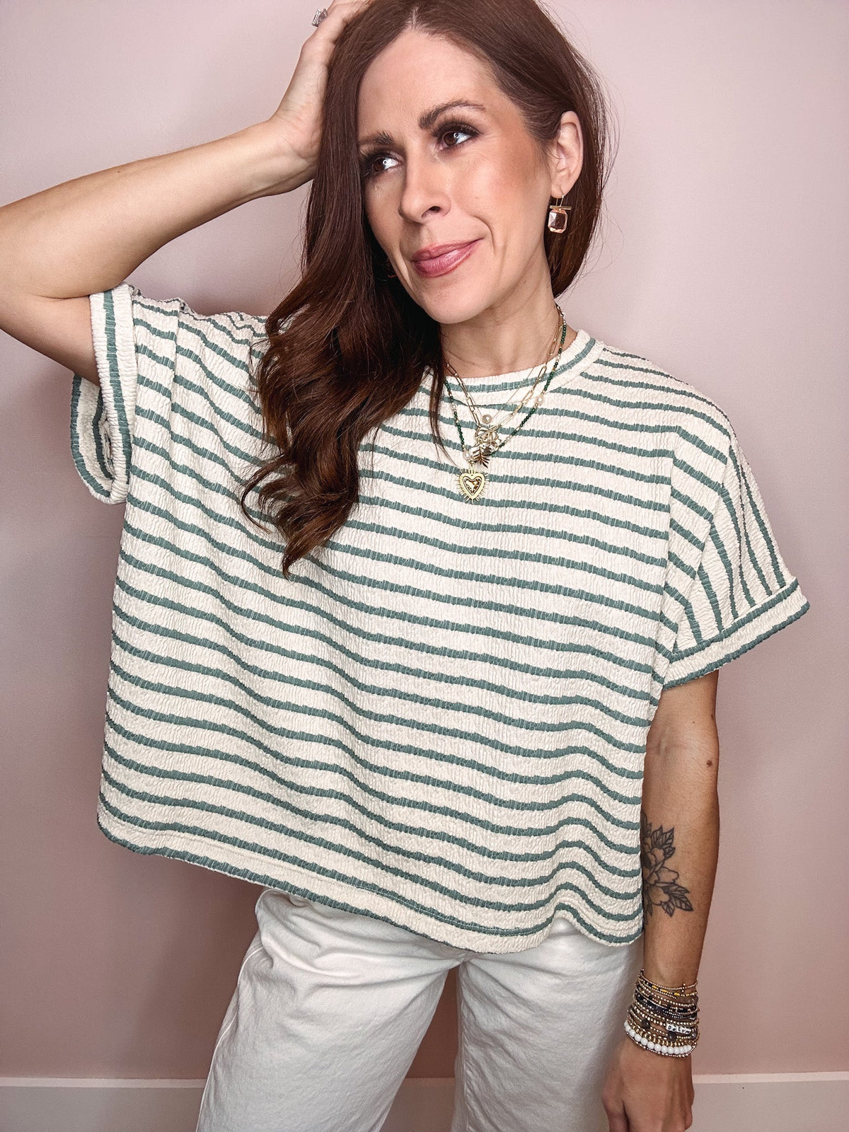 Eccentrics Boutique Top The Everyday Striped Tee- Sage