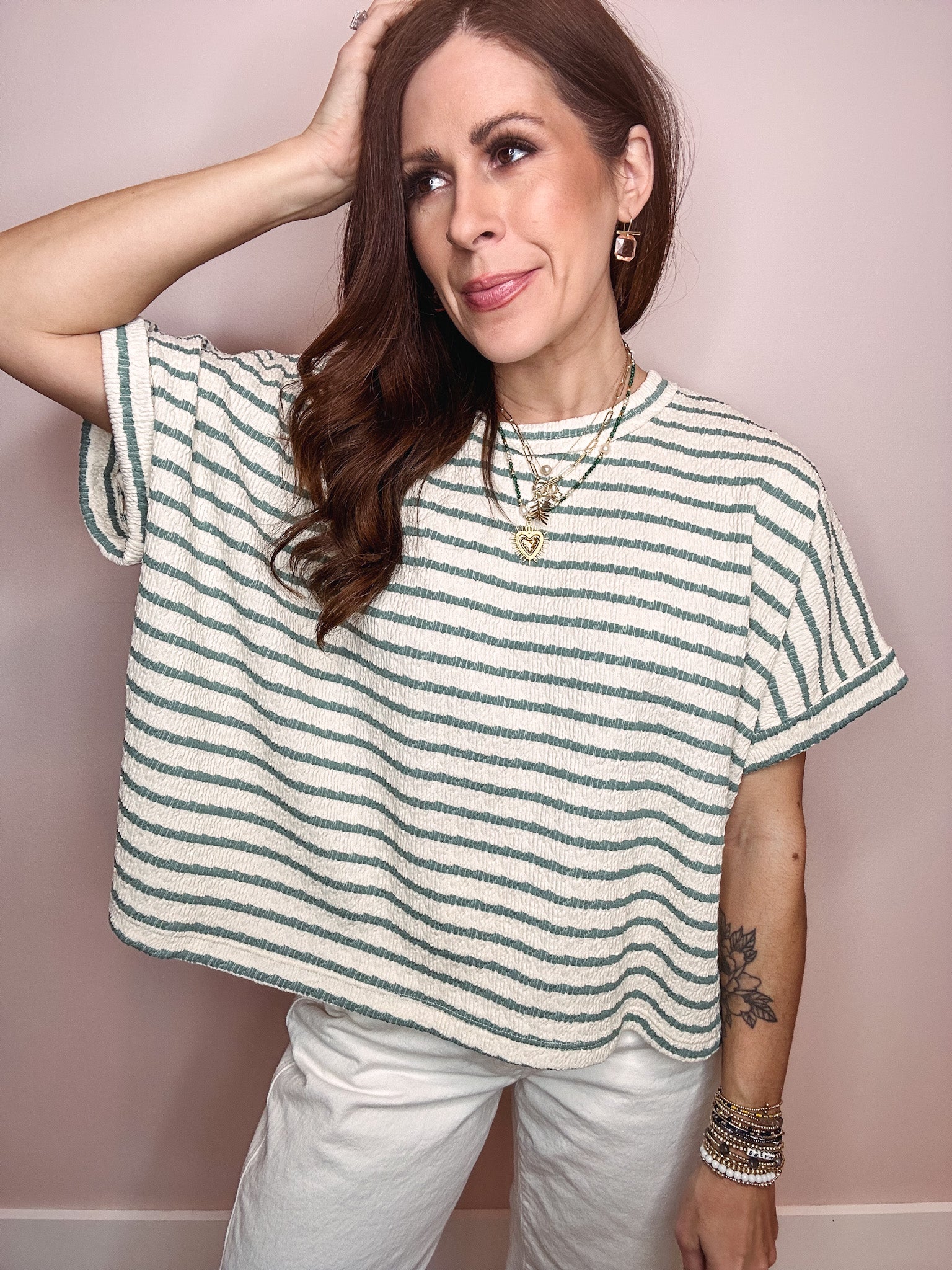 Eccentrics Boutique Top The Everyday Striped Tee- Sage