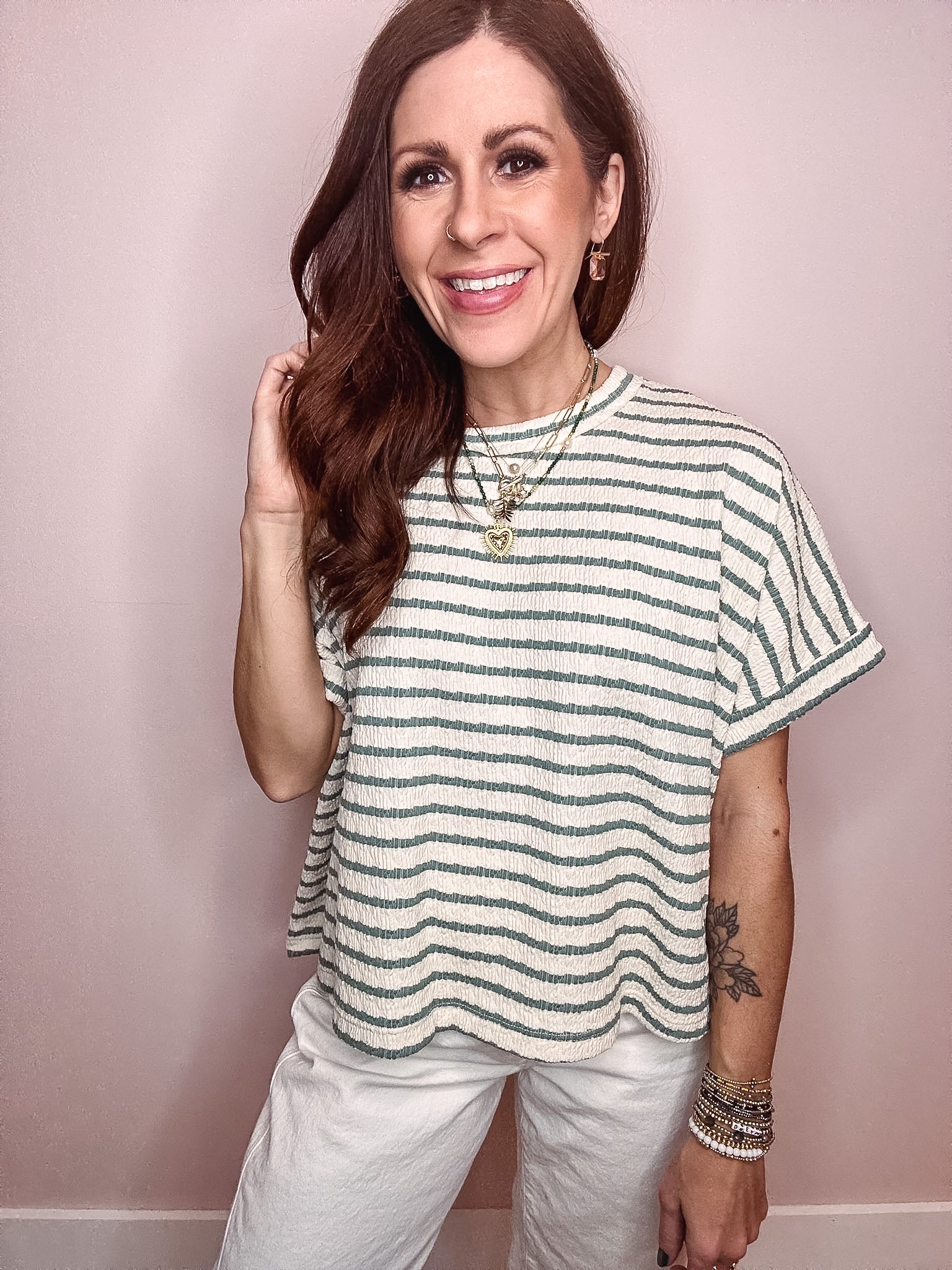 Eccentrics Boutique Top The Everyday Striped Tee- Sage